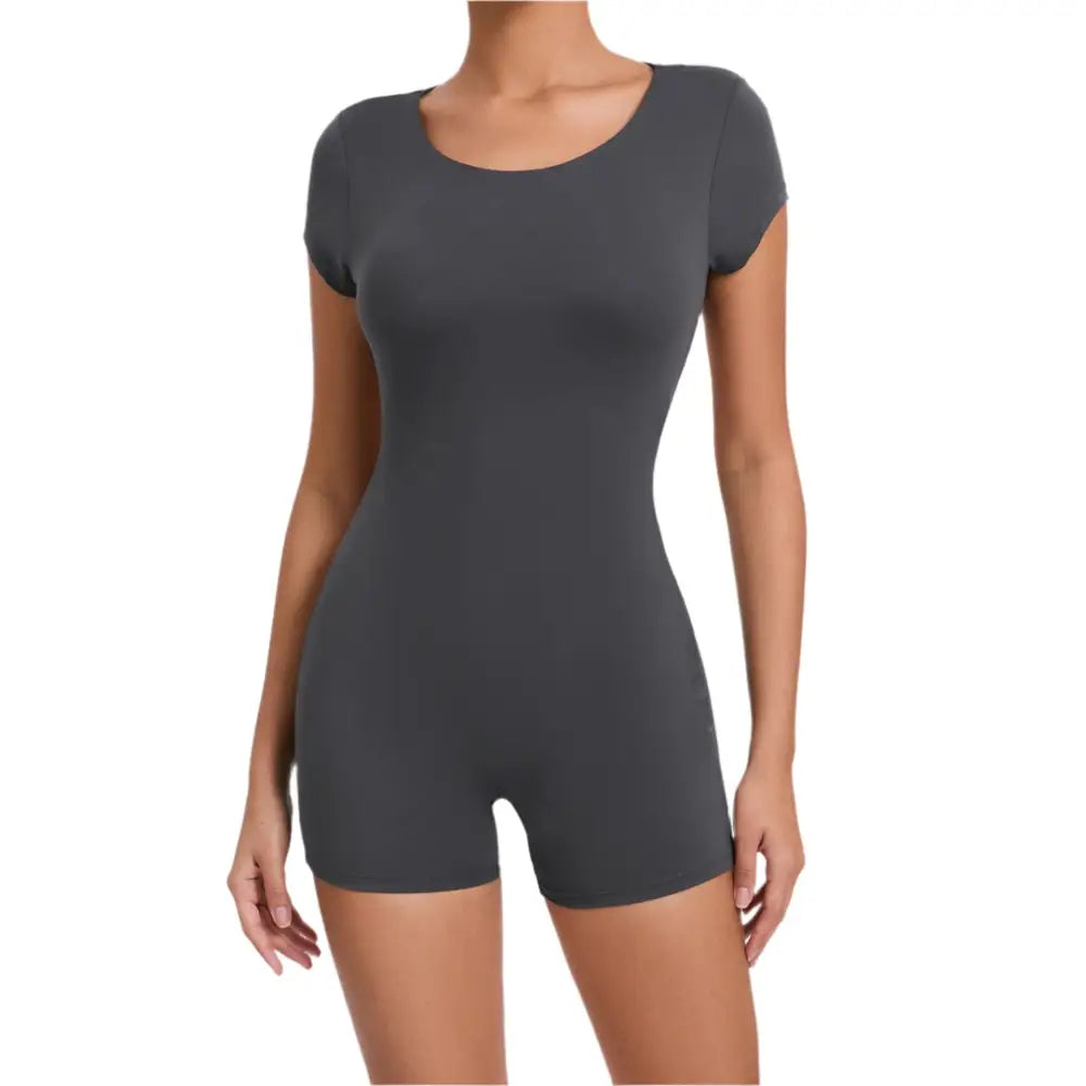 Workout Backless Hip Lift Belly Shaping Short Sleeve Yoga Romper - Activewear