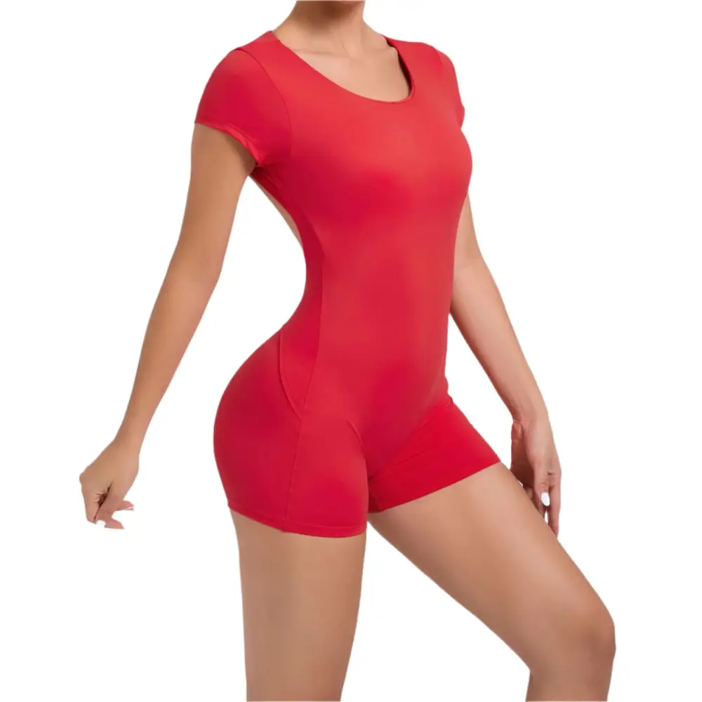 Workout Backless Hip Lift Belly Shaping Short Sleeve Yoga Romper - Activewear