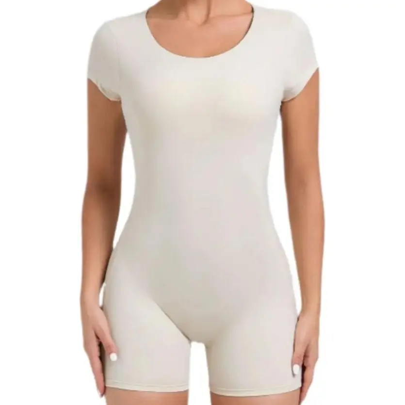 Workout Backless Hip Lift Belly Shaping Short Sleeve Yoga Romper - Activewear