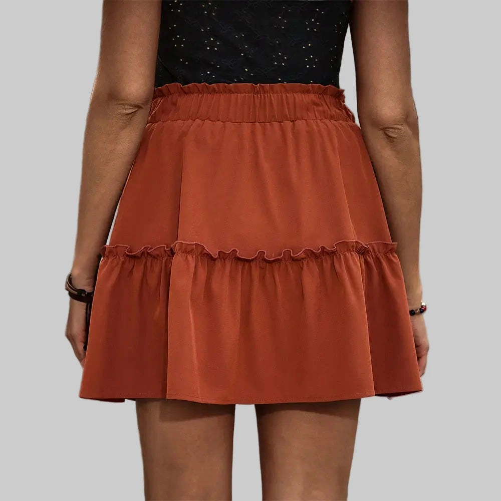 Woven Waist Belt Swing Tiered Skirt - Skirts