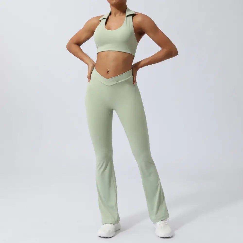 Yoga Back Hip Lifting Sports Fitness Suit - M / Bean Green Trousers - Activewear