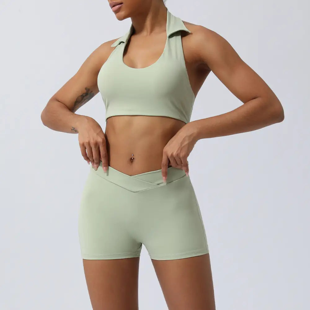 Yoga Back Hip Lifting Sports Fitness Suit - S / Bean Green Shorts - Activewear