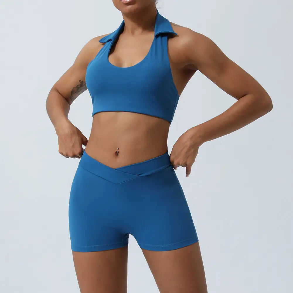 Yoga Back Hip Lifting Sports Fitness Suit - S / Navy Blue Shorts - Activewear