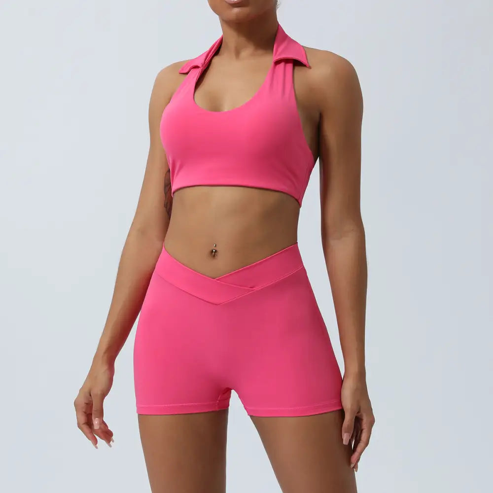 Yoga Back Hip Lifting Sports Fitness Suit - S / Peach Pink Shorts - Activewear