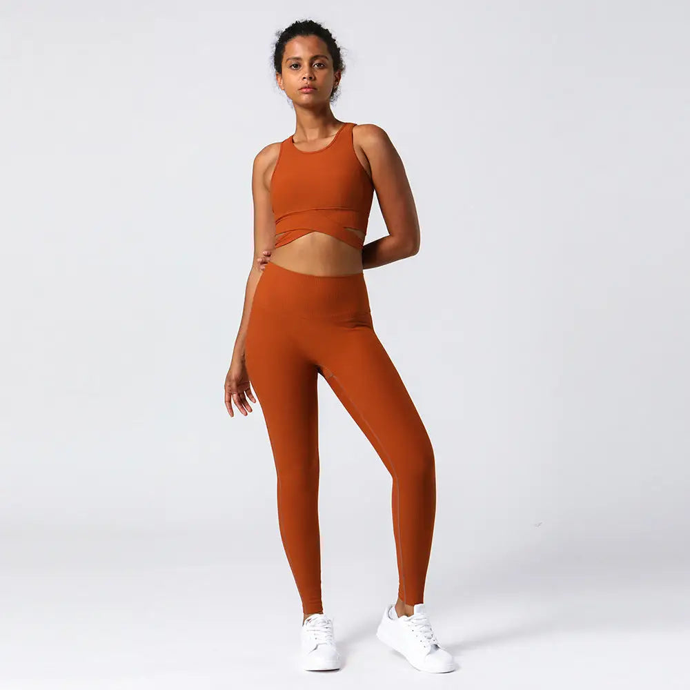 Yoga Hip Lift Fitness Suit - S / Brown - Activewear