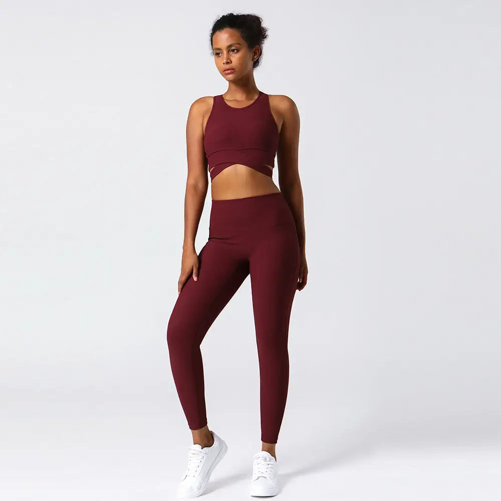 Yoga Hip Lift Fitness Suit - S / Dark Red - Activewear