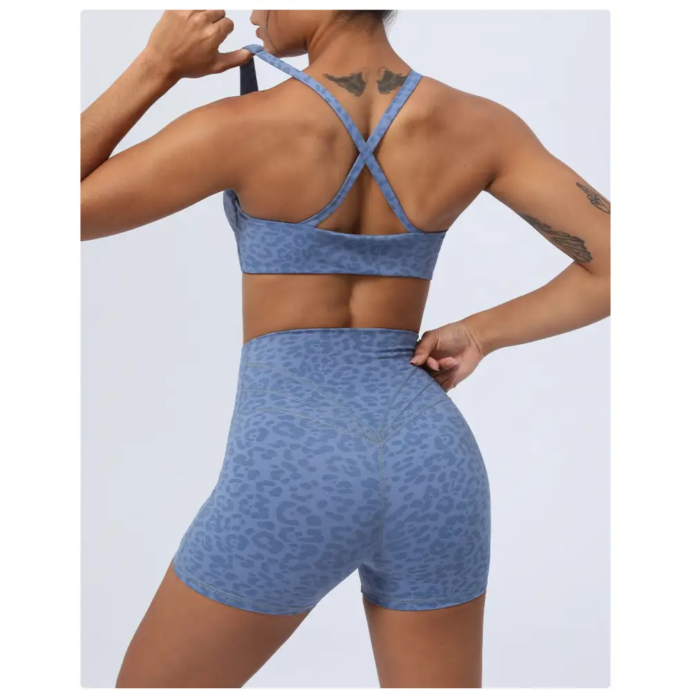 Yoga Leopard Twisted Cross Hip Lifting Running Fitness Suit - Activewear