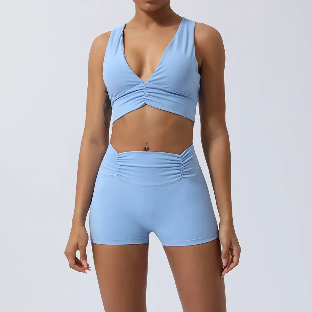 Yoga Sports Bra Hip Lifting Shorts Workout Suit - S / Cerulean blue - Activewear