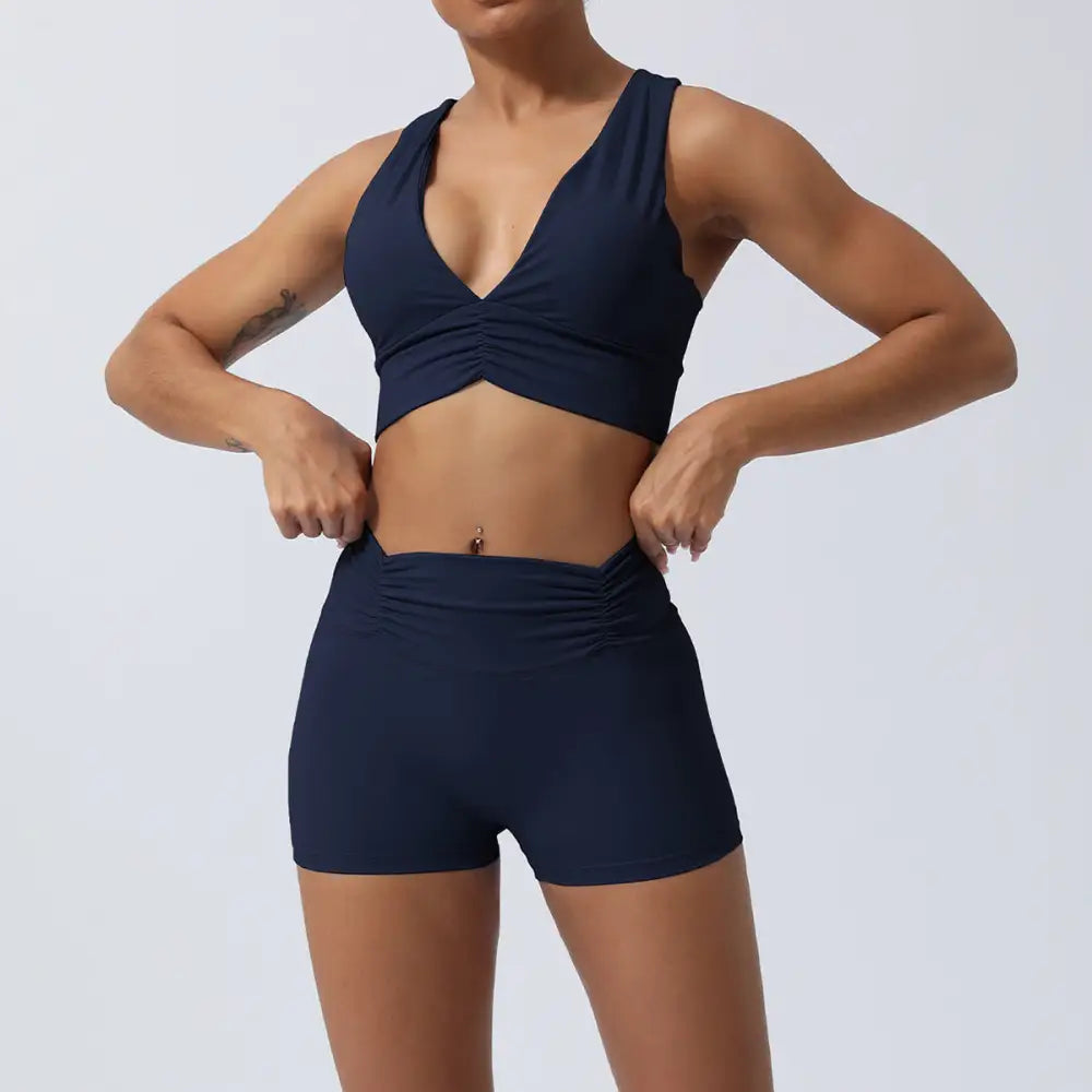 Yoga Sports Bra Hip Lifting Shorts Workout Suit - S / purplish blue - Activewear