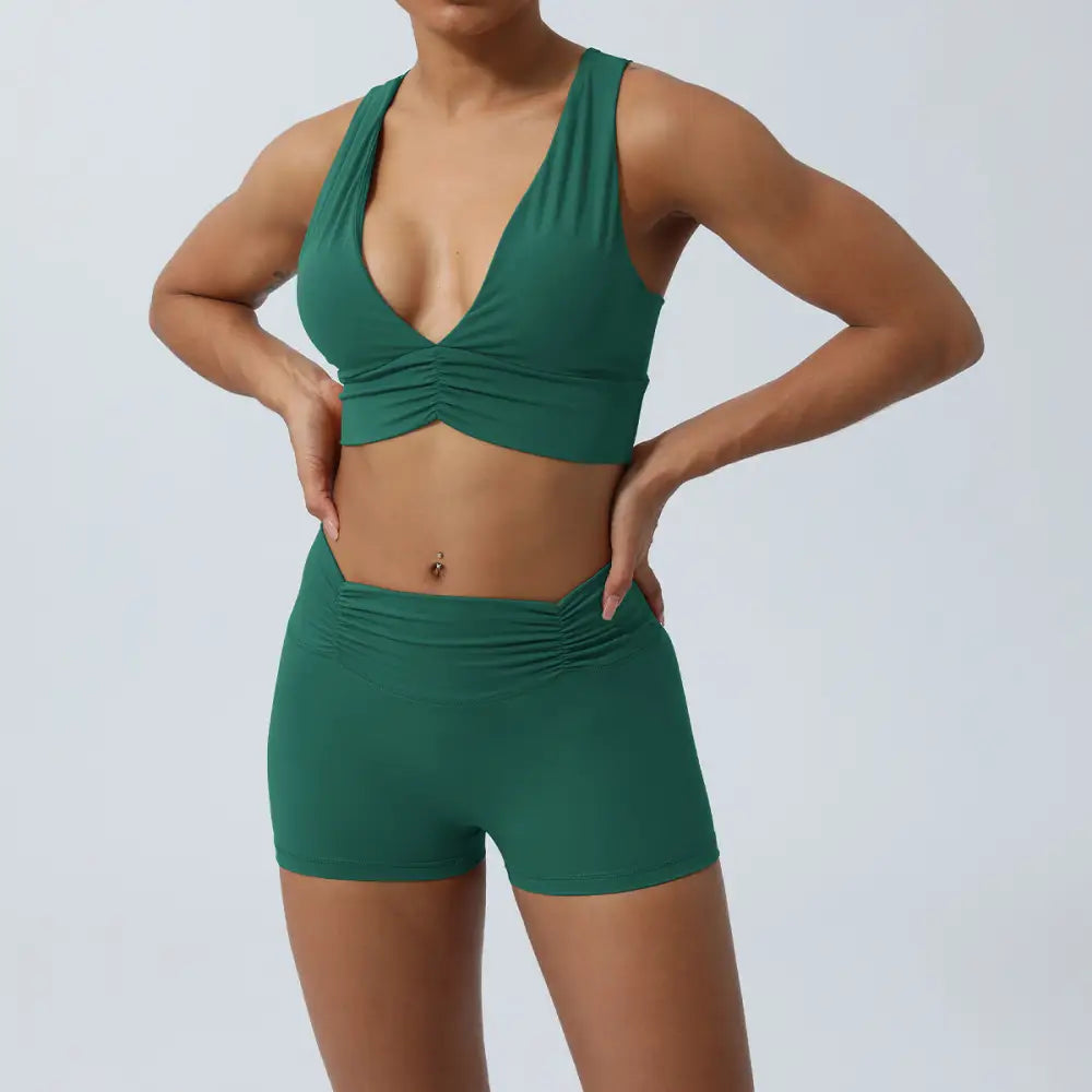 Yoga Sports Bra Hip Lifting Shorts Workout Suit - S / Sea Green - Activewear