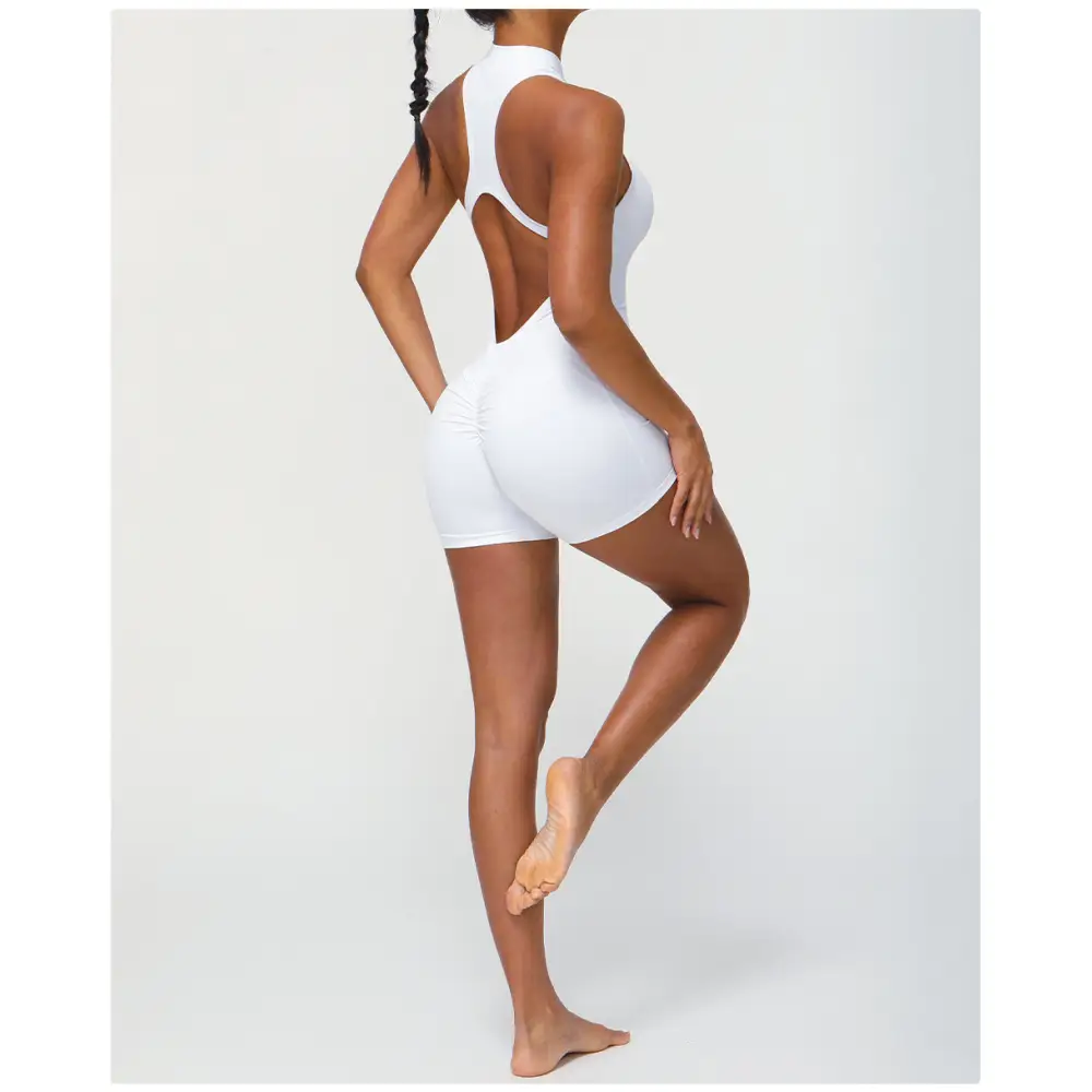 Zipper One Piece Fitness Peach Hip Yoga Romper - Activewear