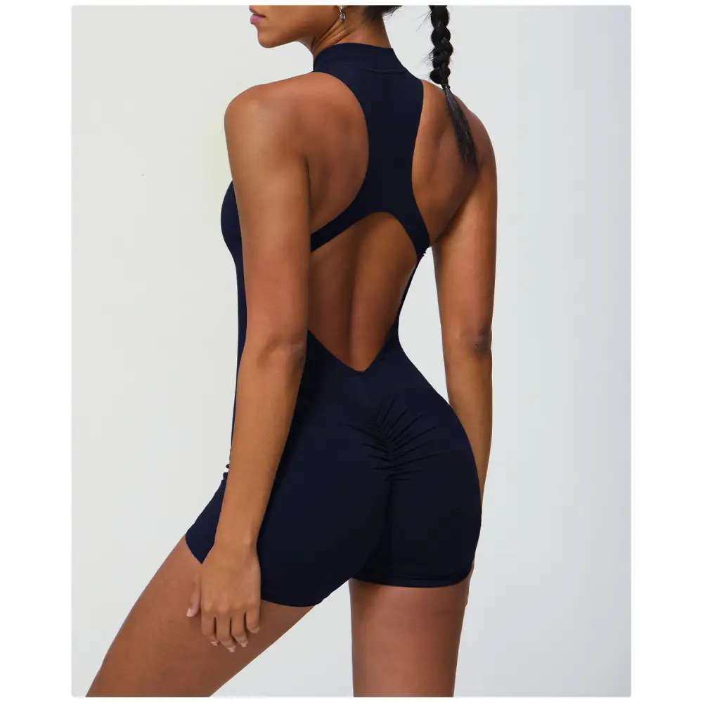 Zipper One Piece Fitness Peach Hip Yoga Romper - Activewear