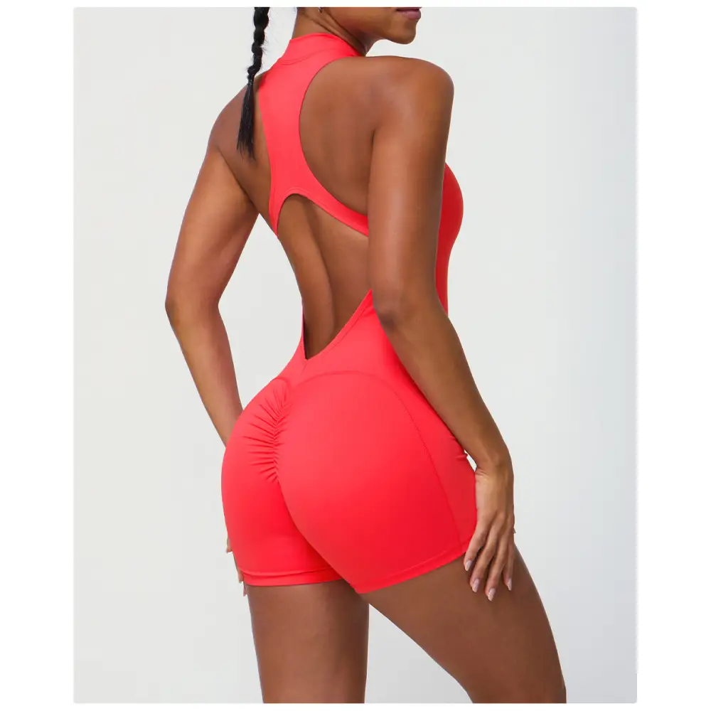 Zipper One Piece Fitness Peach Hip Yoga Romper - Activewear