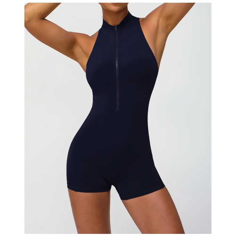 Zipper One Piece Fitness Peach Hip Yoga Romper - S / Black - Activewear