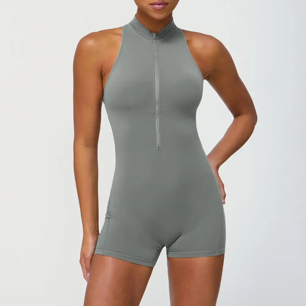 Zipper One Piece Fitness Peach Hip Yoga Romper - S / Dark Grey - Activewear