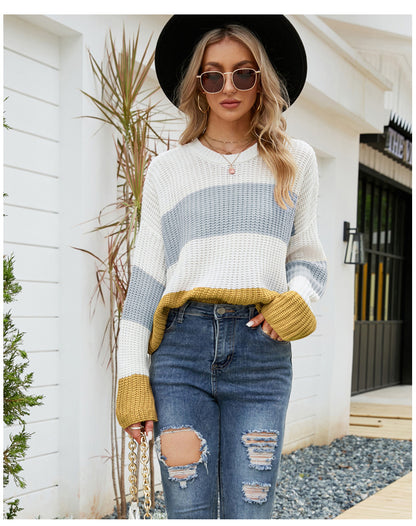 Autumn Winter Striped Casual Pullover Sweater