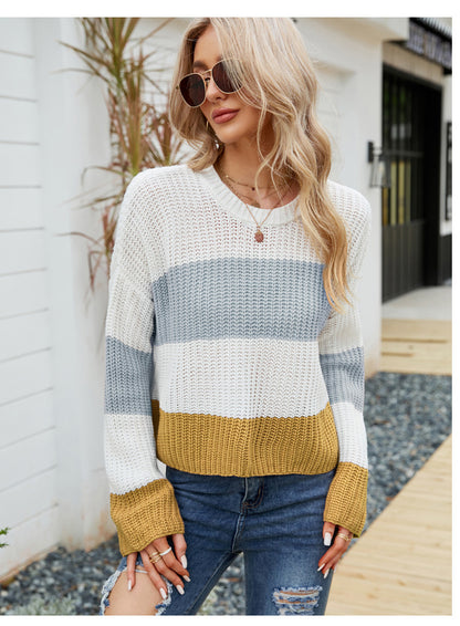 Autumn Winter Striped Casual Pullover Sweater