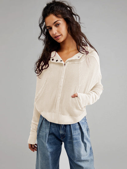 Patchwork Hooded Long Sleeve Loose Lazy Zipper Sweatshirt