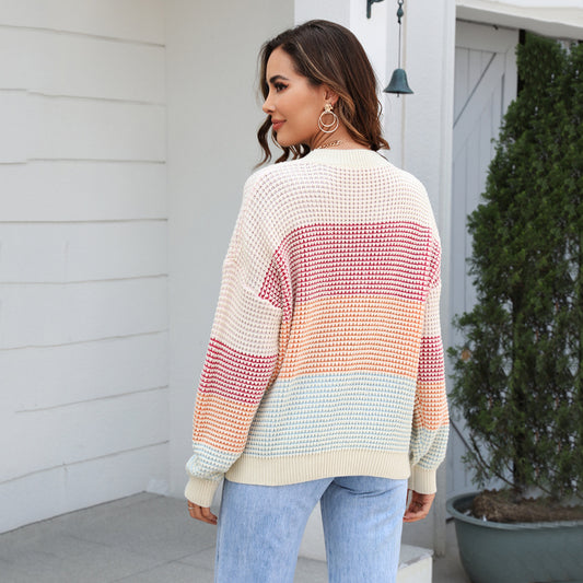 Casual Color Block Crew Neck Sweater