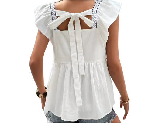 Embroidery Ruffle Sleeve Top