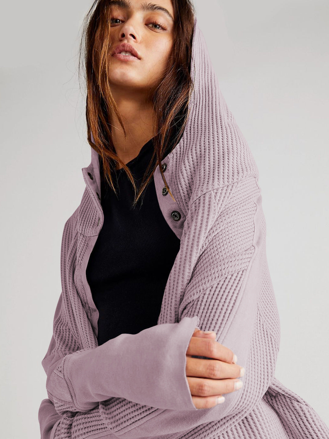 Patchwork Hooded Long Sleeve Loose Lazy Zipper Sweatshirt