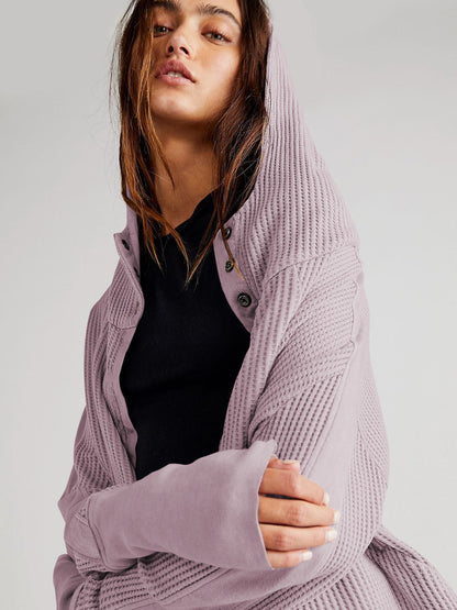 Patchwork Hooded Long Sleeve Loose Lazy Zipper Sweatshirt