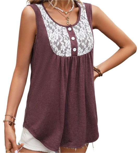 Lace Stitching Doll Knitted Top