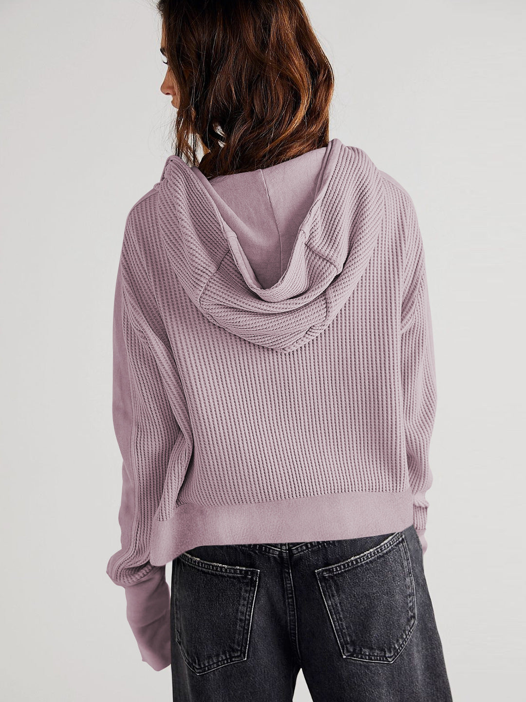 Patchwork Hooded Long Sleeve Loose Lazy Zipper Sweatshirt
