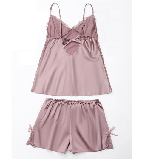 Sexy Satin Shorts Lace Pajamas