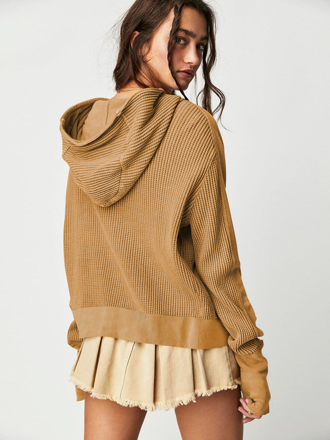 Patchwork Hooded Long Sleeve Loose Lazy Zipper Sweatshirt