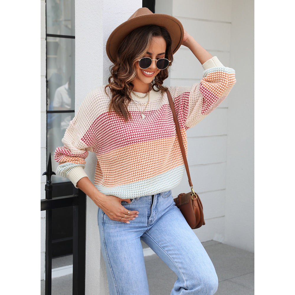 Casual Color Block Crew Neck Sweater