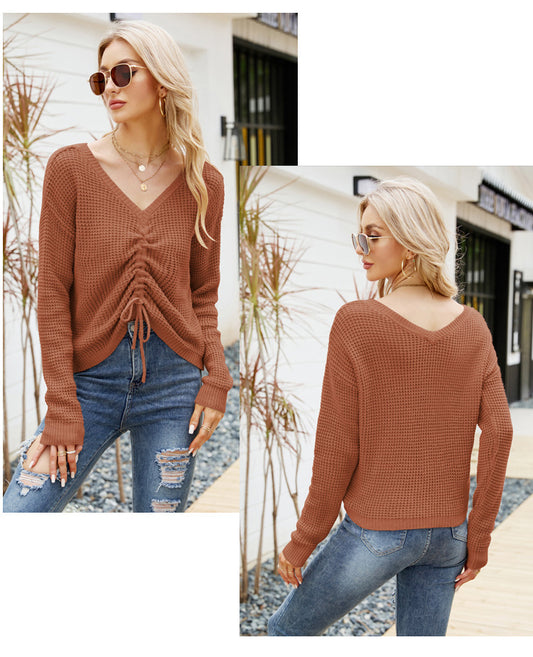 Drawstring Asymmetric Long Sleeve Shirt