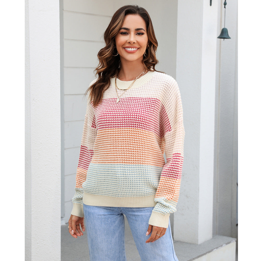 Casual Color Block Crew Neck Sweater