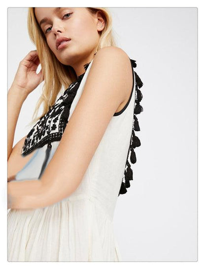 Bohemian Flower Embroidered Fringe Trimmed Dress - Tamra.Shop.Social