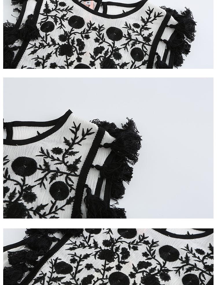 Bohemian Flower Embroidered Fringe Trimmed Dress - Tamra.Shop.Social