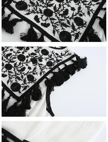 Bohemian Flower Embroidered Fringe Trimmed Dress - Tamra.Shop.Social