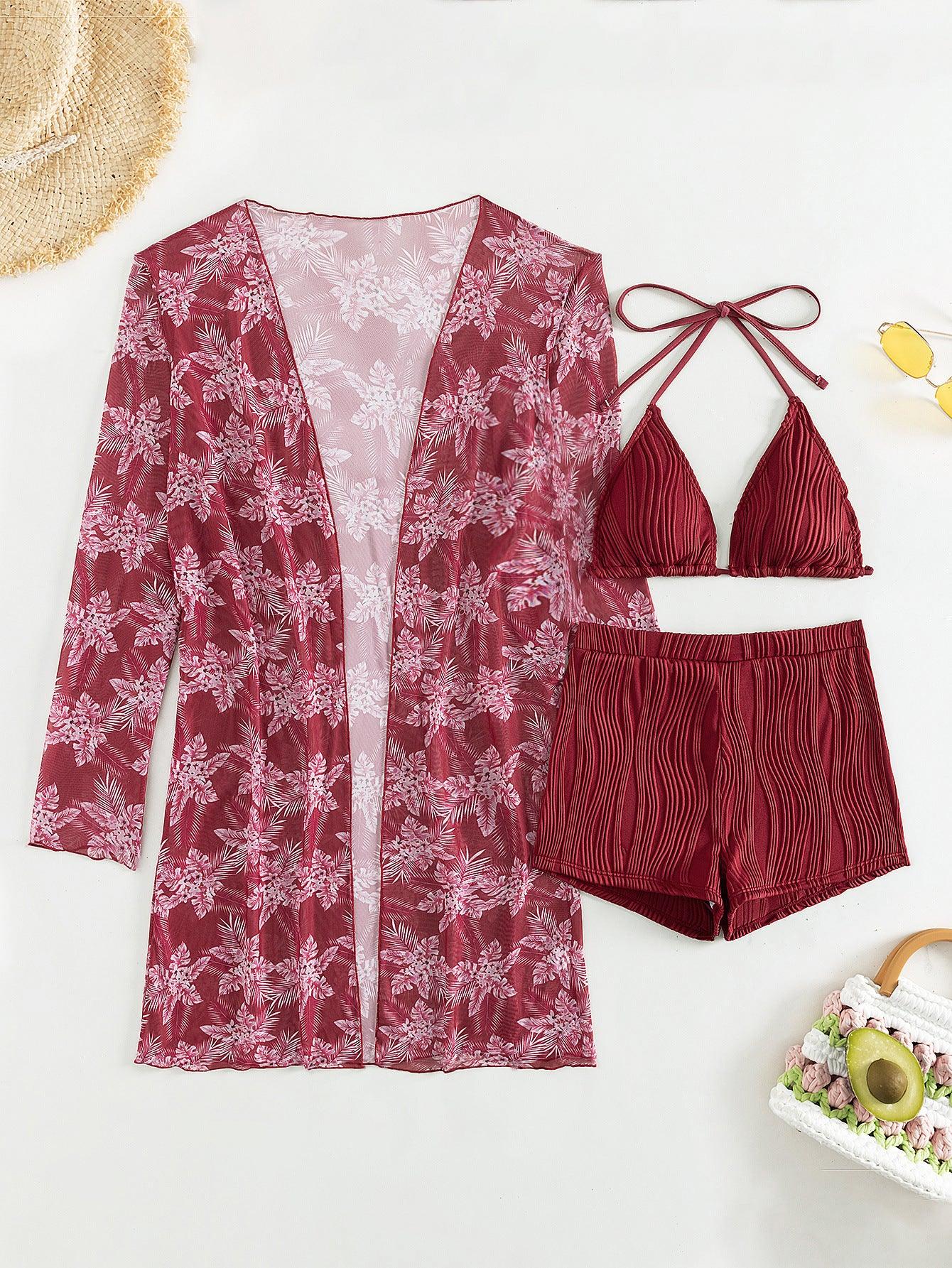 Boho Three-Piece Bikini Shorts Coverup Set - Tamra.Shop.Social