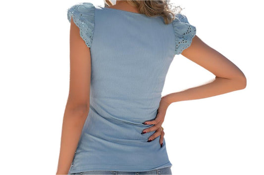 Casual Knitted Eyelet Embroidery Lace U Neck Sleeveless Top - Tamra.Shop.Social