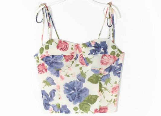 Floral Print Sexy Strap Spaghetti Cropped Top - Tamra.Shop.Social