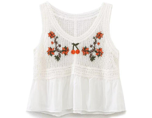 Knitted Camisole Sweet Cute Crocheted Short Cropped Sleeveless Bottoming Top - Tamra.Shop.Social