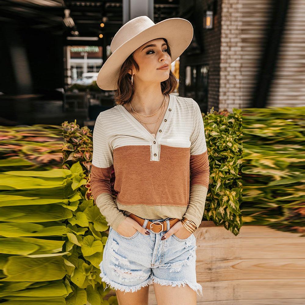 Orange Striped Color Block Long Sleeved Top - Tamra.Shop.Social
