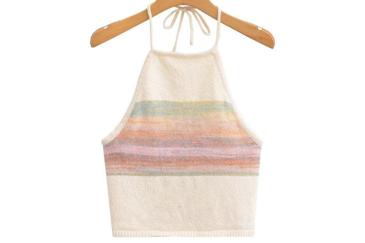 Rainbow Contrast Short Knitted Camisole Top - Tamra.Shop.Social