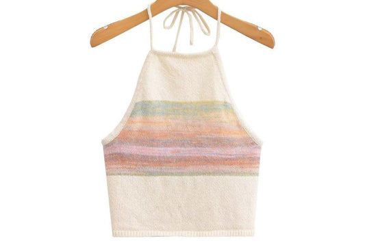Rainbow Contrast Short Knitted Camisole Top - Tamra.Shop.Social
