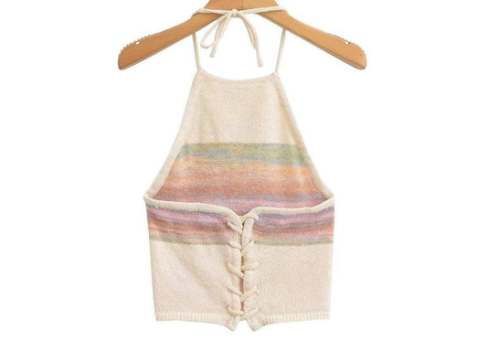 Rainbow Contrast Short Knitted Camisole Top - Tamra.Shop.Social