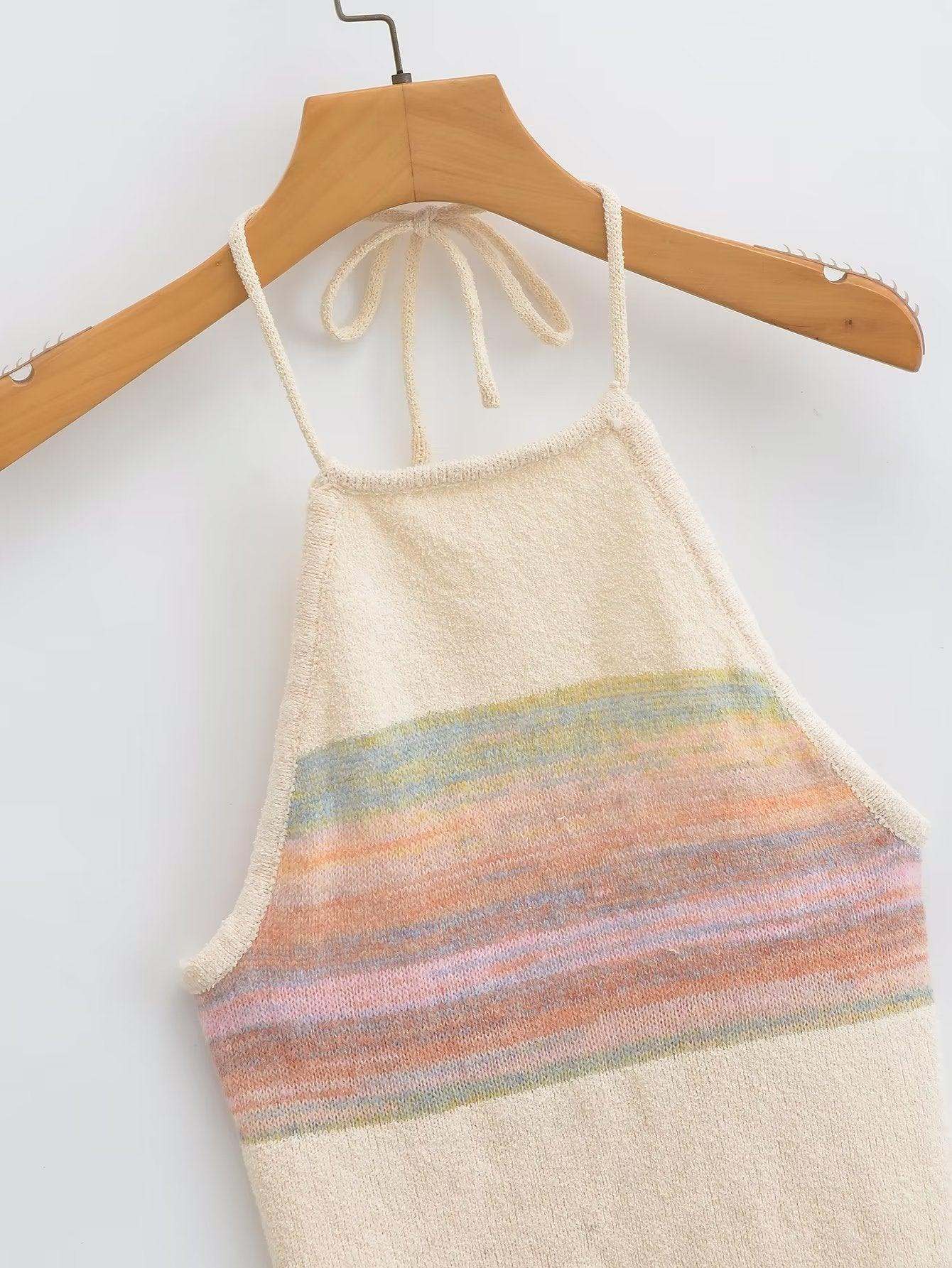 Rainbow Contrast Short Knitted Camisole Top - Tamra.Shop.Social