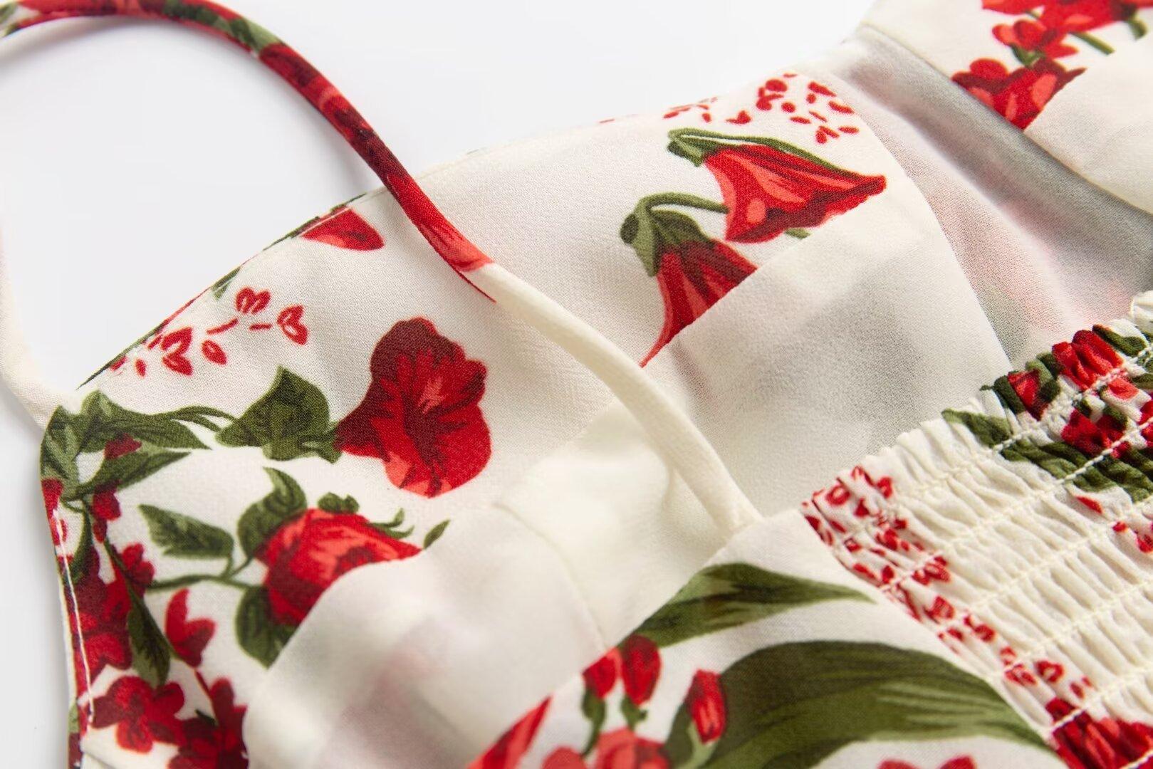 Red Floral Tied Spaghetti Strap Dress - Tamra.Shop.Social